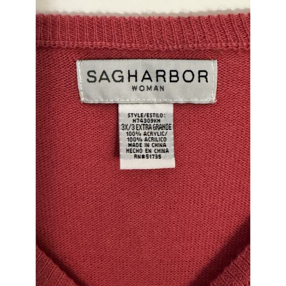 Sag Harbor Women’s Plus Sz 3X Sweater Pink Short Sleeve Soft Comfortable - Picture 3 of 8